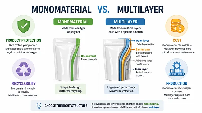 monomaterial packaging vs multilayer packaging