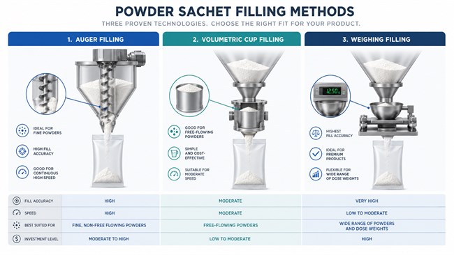 Different powder sachet filling methods for packaging accuracy