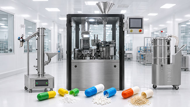 Automatic capsule filling machine for powder granule and pellet applications