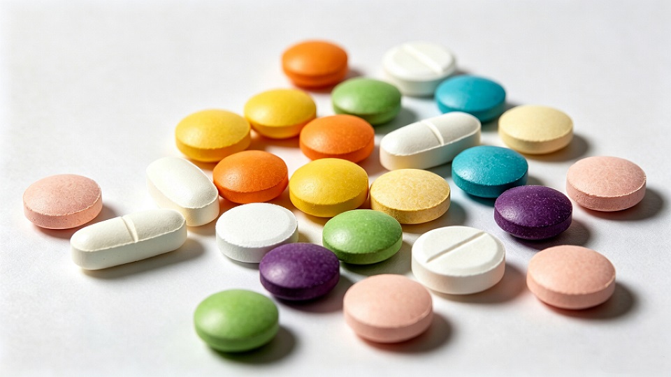 Tablets with different sizes and coating colors